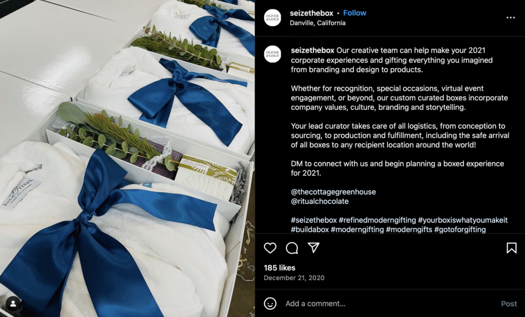 Seize the Box Instagram Post of a custom corporate order